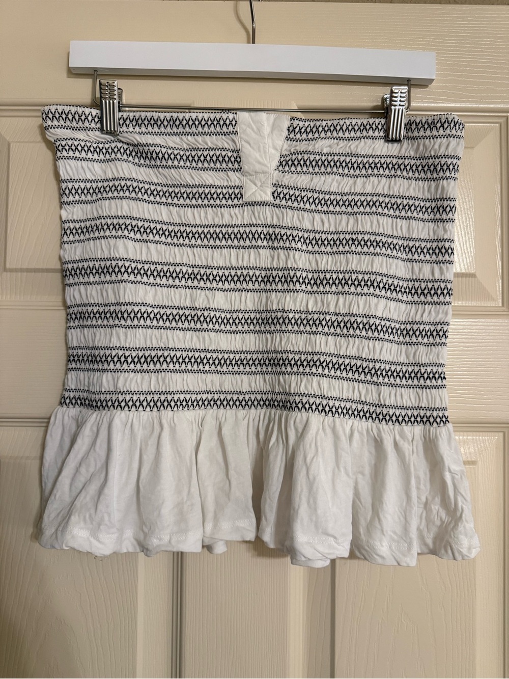 Anthropologie Maeve White Smocked Tube Top with Black Stitching